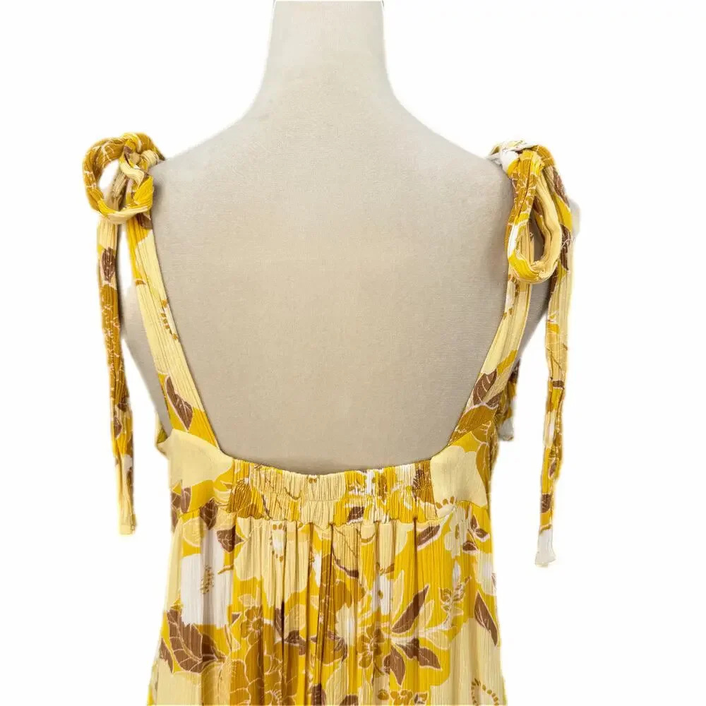 Abercrombie & Fitch Bright Yellow Crepe Tie Shoulder V-neck Flowing Maxi Dress